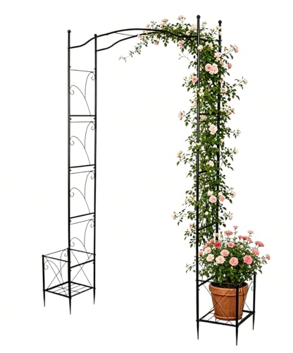 Metal Garden Arbors 93" Thickened Arch Trellis for Climbing Plants - color: Square with Planter Box