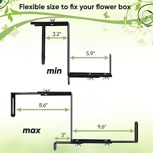 VIVIKEN Planter Box Brackets, Adjustable Flower Brackets for Deck Railing - size: 4 Pack Black No Drill