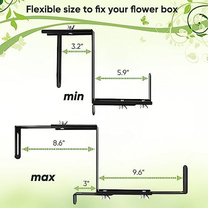 VIVIKEN Planter Box Brackets, Adjustable Flower Brackets for Deck Railing - size: 4 Pack Black No Drill
