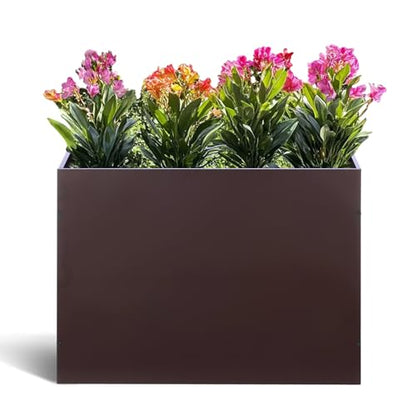 BAYN Large Metal Rectangular Garden Planter Box 32”x 12”x 24” - color: Brown, size: 32”x 12”x 24”