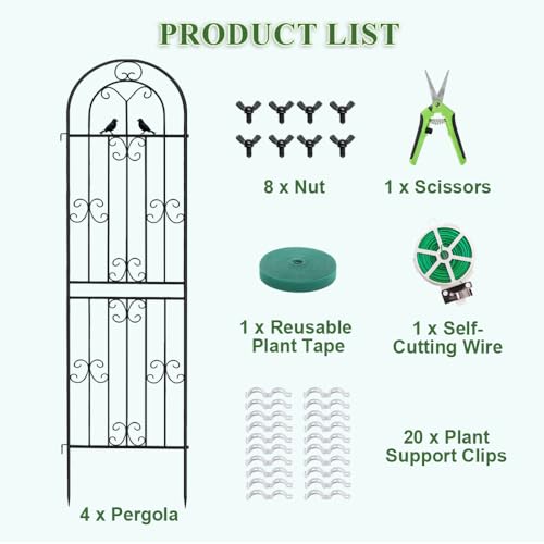 Metal Garden Trellis, 86.7" H x 19.7" W Black Coated Wire Lattice Panel, Sturdy Plant Support for Climbing Roses Vines Cucumbers Vegetables Outdoor Patio Yard (4 Packs) - color: 4PCS