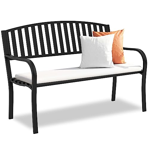 Outdoor Bench Garden Bench, Weatherproof Anti-Rust Heavy-Duty Outside Benches Clearance, Wrought Iron Metal Bench for Front Porch, Patio, Park - style: Rectangle