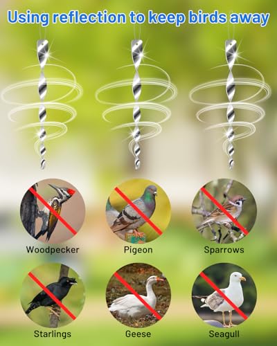 24Pcs Bird Reflective Scare Rods, Plastic Deterrent Devices for Outside Patio, House, Garden, Window to Keep Woodpecker Pigeon Away, Silver Hanging Wind Spinners Outdoor Decor