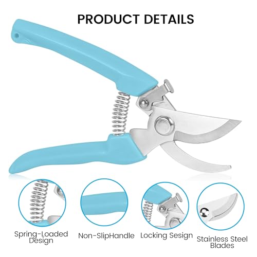 Blue Curved Blade Stainless Steel Garden Shears - Premium Branch Trimmer with Ergonomic PP Handle - color: Blue, size: Bend mouth