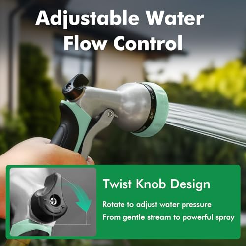 RESTMO Garden Hose Nozzle, Heavy Duty Metal Water Hose Nozzle with 7 Adjustable Spray Patterns, High Pressure Hand Sprayer with Flow Control, Best for Watering Plant & Lawn, Washing Car & Pet, Cyan - color: Cyan