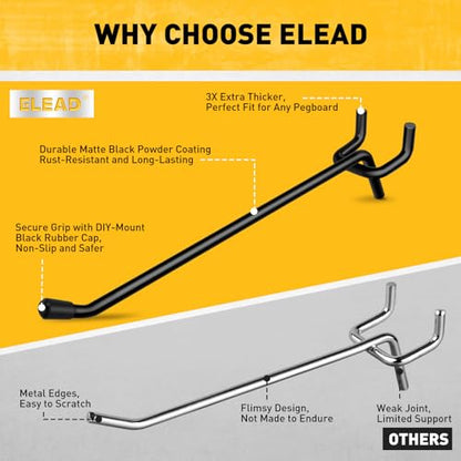 ELEAD 60-Piece 6 Inch Extra Thick Pegboard Hooks, Heavy Duty Peg Board Organizer Accessories, Peg Board Tool Hangers Fit for 1/4" Pegboard Hanging Tools Garage, Workshop, and Craft Storage - style: 60-Piece 6 Inch extra thick