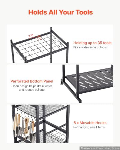VEVOR Garden Tool Organizer with Guard Rail, 3-Tier Metal Storage Rack