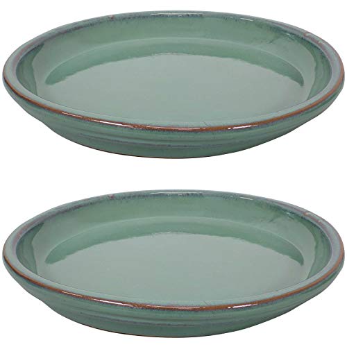 Sunnydaze 12" Ceramic Plant Saucers for Planters, 2pk, Seafoam - color: Seafoam, size: 12 in