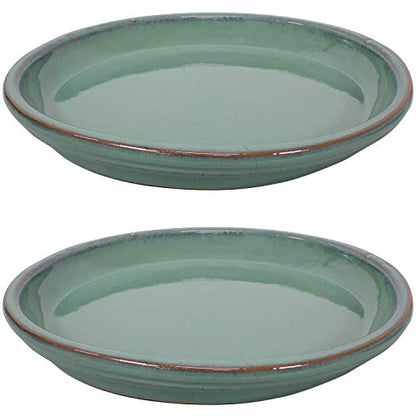 Sunnydaze 12" Ceramic Plant Saucers for Planters, 2pk, Seafoam - color: Seafoam, size: 12 in