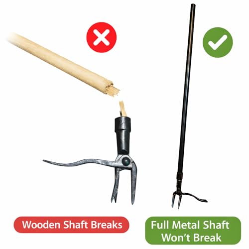 All Black Stand Up Weed Puller 53 Inch Manual Weed Remover Tool Heavy Duty Metal Long Handle Root Removal Weeder with Reinforced Claw and Three Section Steel Shaft for Garden Lawn Yard Use