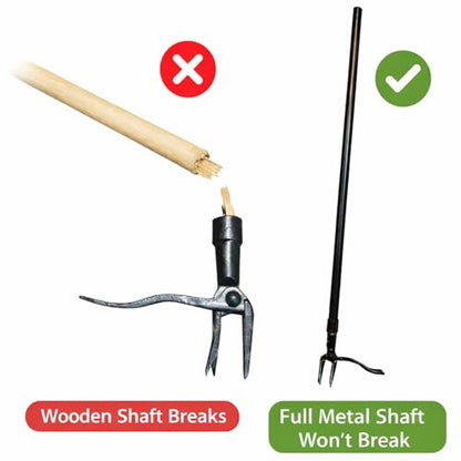 All Black Stand Up Weed Puller 53 Inch Manual Weed Remover Tool Heavy Duty Metal Long Handle Root Removal Weeder with Reinforced Claw and Three Section Steel Shaft for Garden Lawn Yard Use