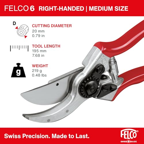 Felco F6 Pruning Shears – 7.7" Swiss-Made Garden Clippers for Medium Hands | Hand Pruners for Gardening | Garden Tool Cutter with Precision Bypass Blade, Forged Aluminum Handles, Replaceable Parts - size: F6 Medium Ergo