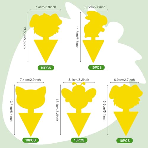 Yellow Sticky Traps for Plant Gnats, 50 Pack Fungus Gnat Trap, Effective Sticky Gnat Traps for Indoor and Outdoor Plants - color: Animal