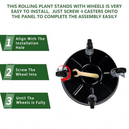 2 Pack Metal Plant Caddy With Wheels 12 Inch Black, Round Rolling Heavy Duty Plant Dolly, Heavy Plant Pot Mover Outdoors or Indoors, The Metal Wheel Can Rotate 360 Degrees or Lockable. - size: 12