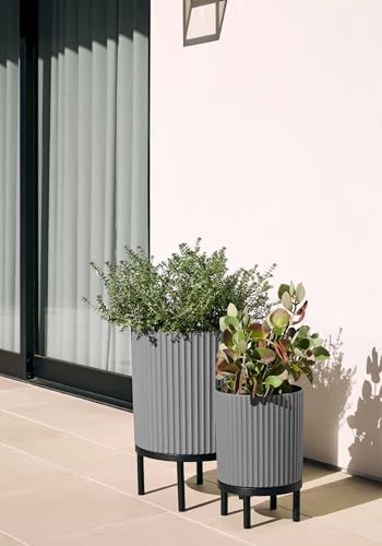 Veradek Demi Series Raised Duo Planters - Set of 2 Planters with Stands - color: Gray/Black, size: Bundle - 2 Pack