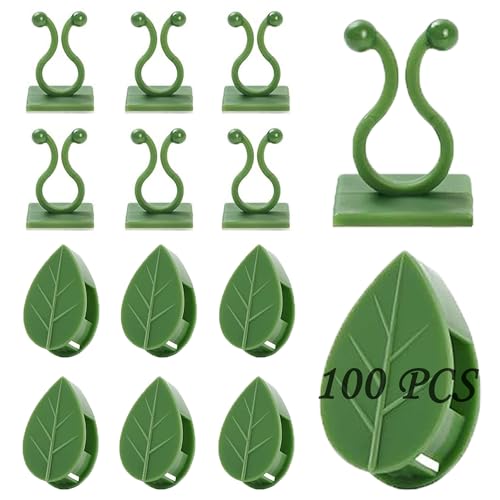 Plant Climbing Wall Fixture Clips, 100Pcs Self-Adhesive Plant Fixer Wall Clips Hook Vines Traction, Invisible Holder Leaf Shaped Wall Vines Fixing Clips Indoor Outdoor Decor - color: 50Pcs Leaf + 50Pcs Vine