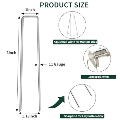 CEWOR 500 Pack 6 Inch Landscape Staples 11 Gauge Garden Stakes - size: 6 Inch-500 Pack