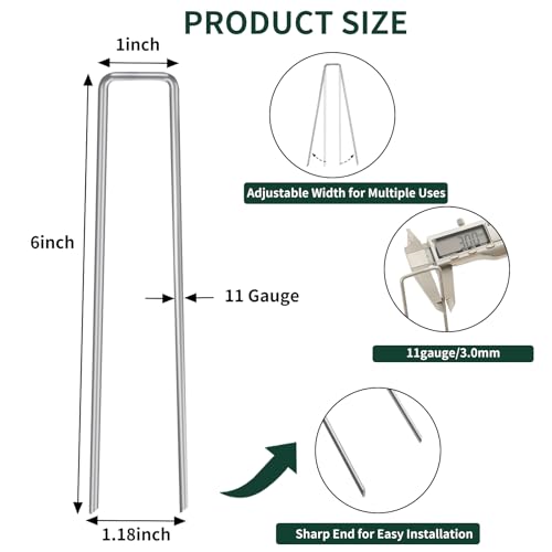 CEWOR 500 Pack 6 Inch Landscape Staples 11 Gauge Garden Stakes - size: 6 Inch-500 Pack
