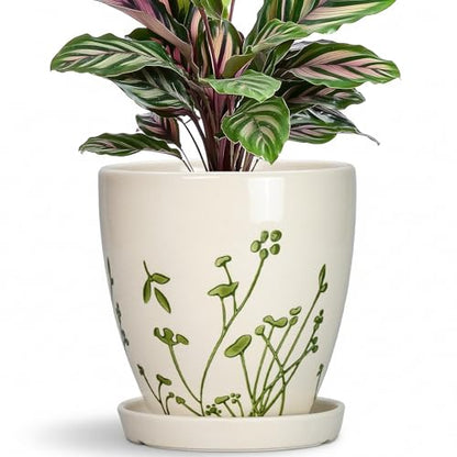 MPotTo 6 Inch Plant Pot, Ceramic Pots for Plants, Grasses White - color: Grasses White, size: 6 Inch