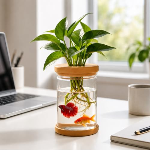 Plant Propagation Station, 2.76" W x 4.34" H Mini Hydroponic Glass Vase, Desktop Water Propagation Jar for Indoor Plants, Betta Fish Vase Gardening Gift for Plant Lovers