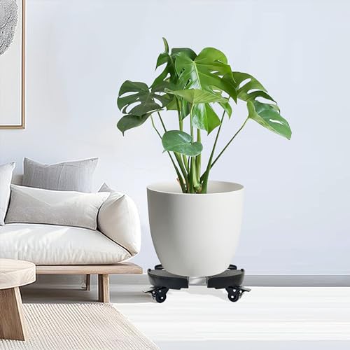 CASIMR Plant Caddy with Wheels, Heavy Duty 440lbs Capacity Rolling Plant Stand, 15-20 Inch Adjustable Indoor Outdoor Plant Dolly, Round Plant Roller Base Flower Pot Rack Holder Trolley Casters Tray, Black - color: Black