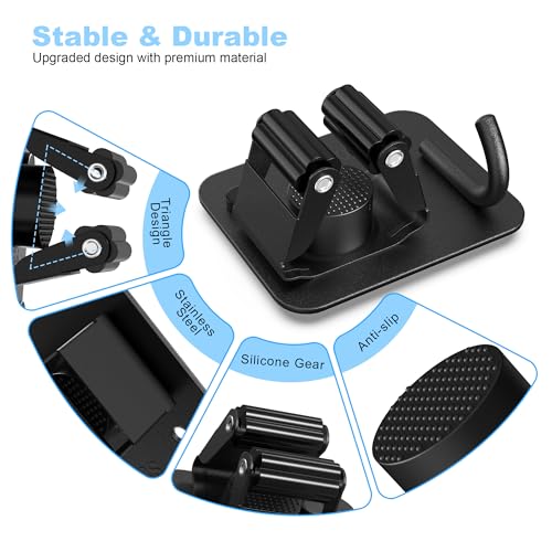 2 Pack Broom Holder Wall Mount, 304 Stainless Steel Mop Organizer with Hook - color: C-Black, size: 2PCS Gripper
