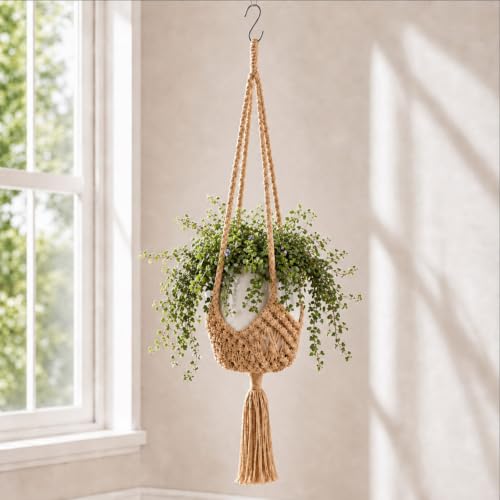 Shappy 1 Pack Boho Macrame Plant Hanger for Indoor - color: Jute Color, size: Style D