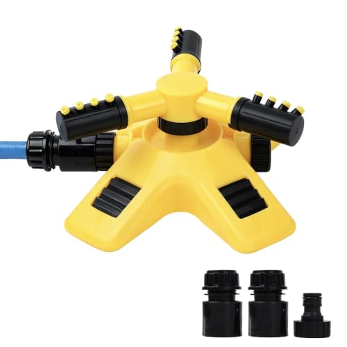 Lawn Sprinkler for Yard,360° Rotating Garden Water Sprinkler with 3 Adjustable Arms, Automatic Grass Sprinkler for Large Area Coverage,Yard Sprinkler for Lawn,Garden,Kids and Pets Outdoor Water Fun
