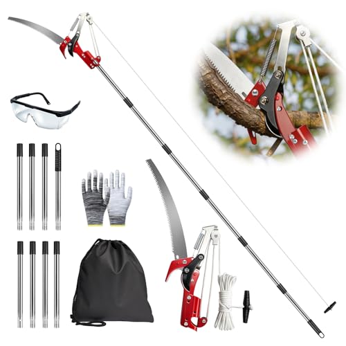 Pole Saw for Tree Trimming, 10.8FT Extendable Tree Pruner Long Handle Branch Cutter with Pruning Saw & Scissors, Manual Limb Trimmer for High Branches, Yard Garden