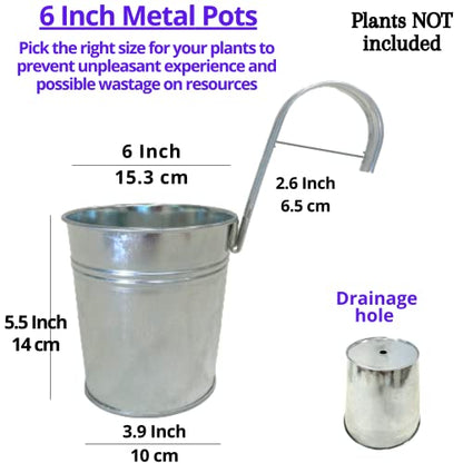 LaLaGreen Rail Planter for Balcony (6 in, 10 Pack) Silver Metal Railing Pot - size: 6 Inch (Silver)