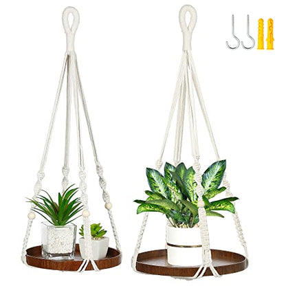 2 Pack Plant Hanger Indoor, Hanging Plant Shelf (12" + 10") - color: Beige, size: 2-Pack, 1-Tier