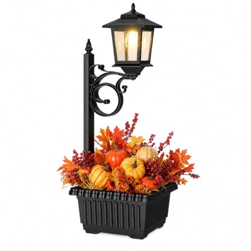 Melunar 1 Pack 2-in-1 Outdoor Flower Pot, Solar Post Lamp Waterproof, Solar Lamp Post Light, Wall Mount or Freestanding, Outdoor Decorative Lamp for Garden, Patio, Front Porch, Back Door, Warm White