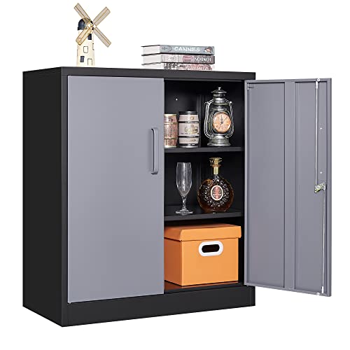 Letaya Metal Storage Cabinets with Lock Door and Shelves, Steel Garage Tool Cabinets for Home,Office, Warehouse,Lockers (36“-Black&Gray) - color: Black Grey, size: 35.4 X 32 X 16 In(H X W X D)