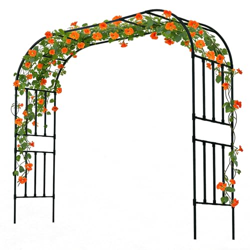Square Tube Garden Arch Trellis, 8.2FT × 8.3FT Metal Garden Arbor, Outdoor Support Trellis for Various Climbing Flowers & Vines, Black - color: 99'' L/Black