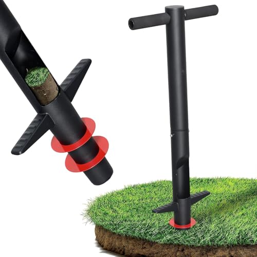 Bulb Planter & Sod Plugger - 34" Long Handle Grass Plugger Tool for Lawn Repair, Heavy Duty Garden Hole Digger with Easy Plug Release for Zoysia Plugs, Bare Spots, Tulip Planting,Turf Transplanting - color: black