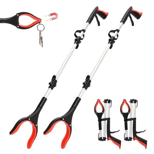 2-Pack Grabber Reacher Tool, 36" Foldable Trash Picker Upper - color: Orange, size: 36"