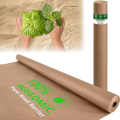 Biodegradable Weed Barrier, 4 x 100 Ft Heavy Duty Garden Paper Biodegradable Landscape Fabric Paper Garden Mulch Rolls Weed Barrier for Weeds, Paper Mulch Rolls Garden Paper for Outdoor Garden Lawn - size: 4x100ft