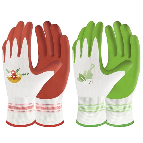 Velway 2 Pairs Gardening Gloves for Women - Breathable Rubber Coated Garden Work Gloves - Outdoor Protective Yard Gloves with Grip Gardening Gifts - Red & Green Large - color: Red+green, size: Large-2Pack