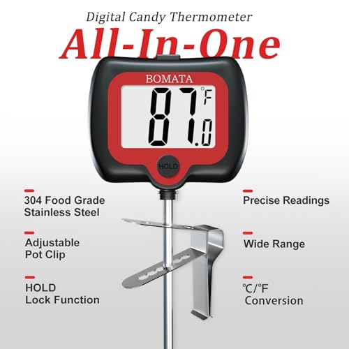 BOMATA Digital Candy Thermometer with Pot Clip, Deep Fry Oil Thermometer - color: Black