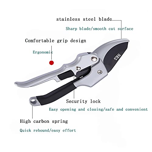 Pruners, German Pruning shears, Work 3 Times Easier, Sharp, High Strength gardening tools, for hedge, bonsai, floral, small stem, orchard and vegetable, upgraded, garden scissors, black - color: Black/Silver
