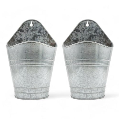Hosley Set of 2 Galvanized Wall Planters, 10 Inch Hanging Metal Buckets for Indoor Outdoor Garden, Farmhouse Wall Decor, Rustic Patio & Balcony Planter Pots - size: 10"H * 2 count