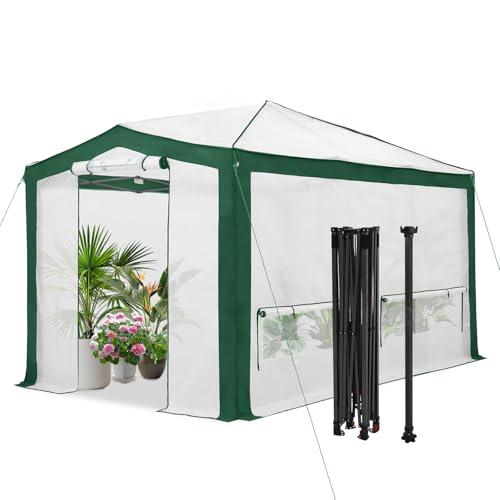 EAGLE PEAK 12x8 Walk in Pop Up Greenhouse, Support Pole, Green/White - color: Green/White, size: 12x8