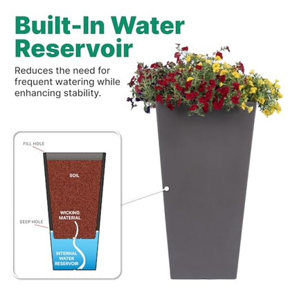 Step2 Tremont Tall Square Tapered Planter, 28 in Resin Planter, Self-Watering, Dark Cedar - color: Dark Cedar, size: 1-Pack, style: Tall