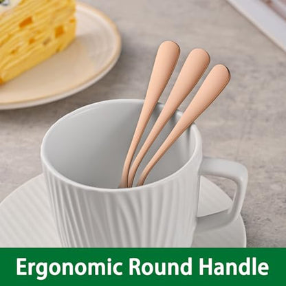 DEHOV 5.5 Inch Rose Gold Small Coffee & Tea & Dessert Spoons Set of 8 - color: Rose Gold