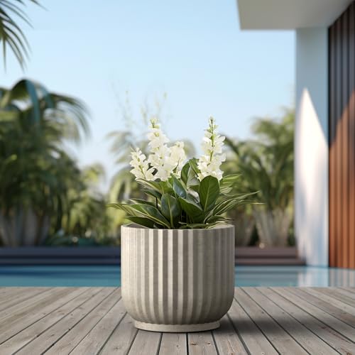 Kante Large Round Pedestal Weathered Concrete Planter 16.7" Dia, Outdoor - color: Weathered Concrete, size: 16.7"w x 14.6"h
