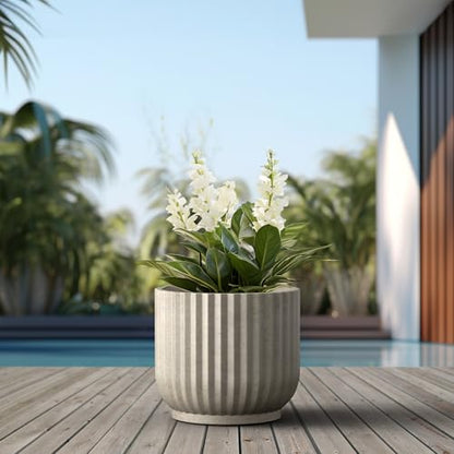 Kante Large Round Pedestal Weathered Concrete Planter 16.7" Dia, Outdoor - color: Weathered Concrete, size: 16.7"w x 14.6"h