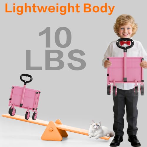 COZEER Wagons Carts Foldable, 360LBS Folding Heavy Duty Wagon with Wheels - color: Pink, size: 100L