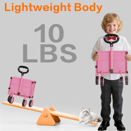 COZEER Wagons Carts Foldable, 360LBS Folding Heavy Duty Wagon with Wheels - color: Pink, size: 100L