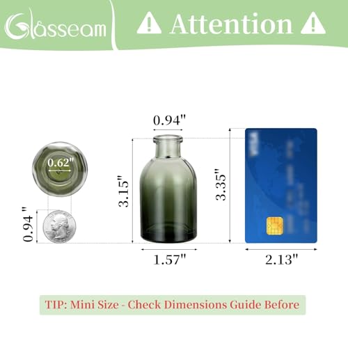 Glasseam Small Vases for Flowers, Green Mini Glass Bud Vases Set of 5 - color: Green, size: 5Pcs- Mini Vases