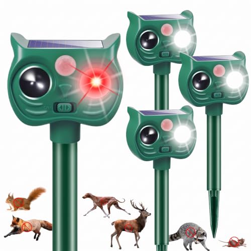 4 Pack Solar Deer & Raccoon Repellent Outdoor for Garden & Vegetable Beds
